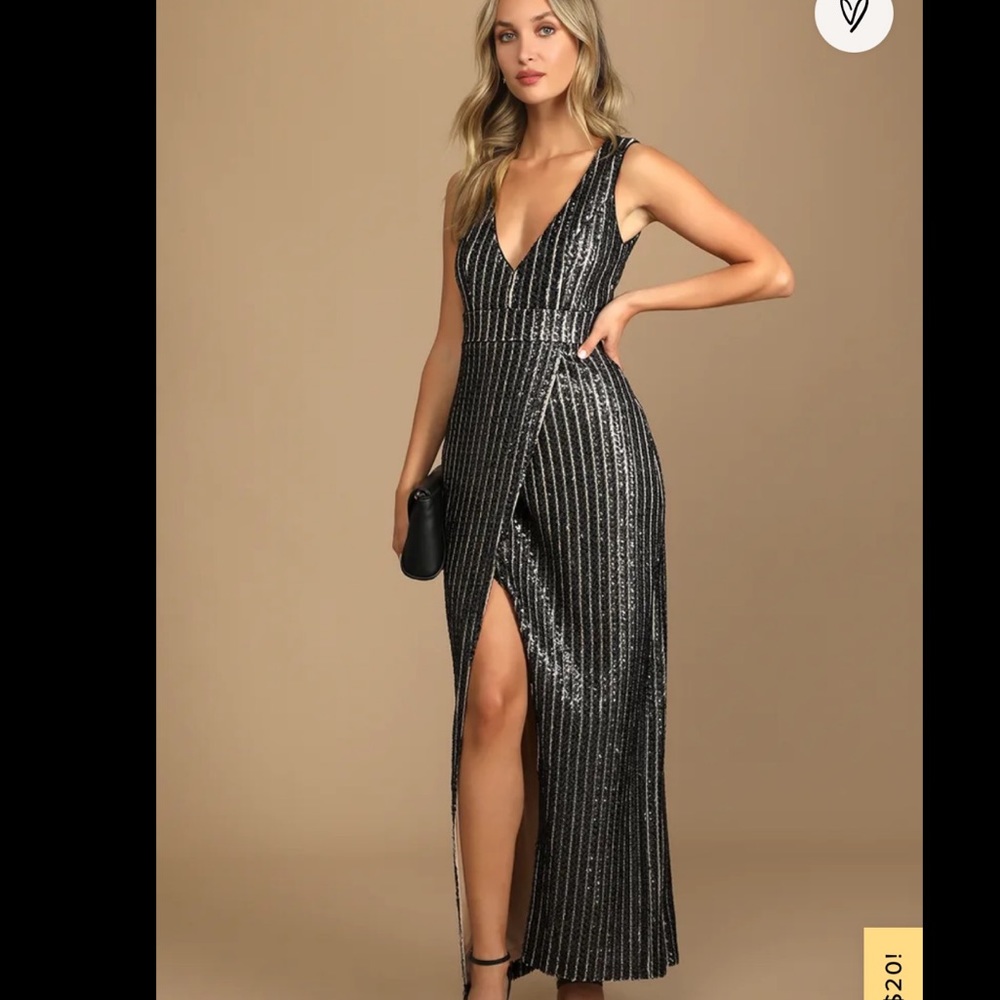 Lulu’s Unforgettable Elegance Black Sequin Sleeveless Maxi Dress Size XS NWOT